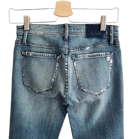 Black Orchid Bardot Straight Fray Jeans Silver Paint Embellished 24 - Picture 6 of 14